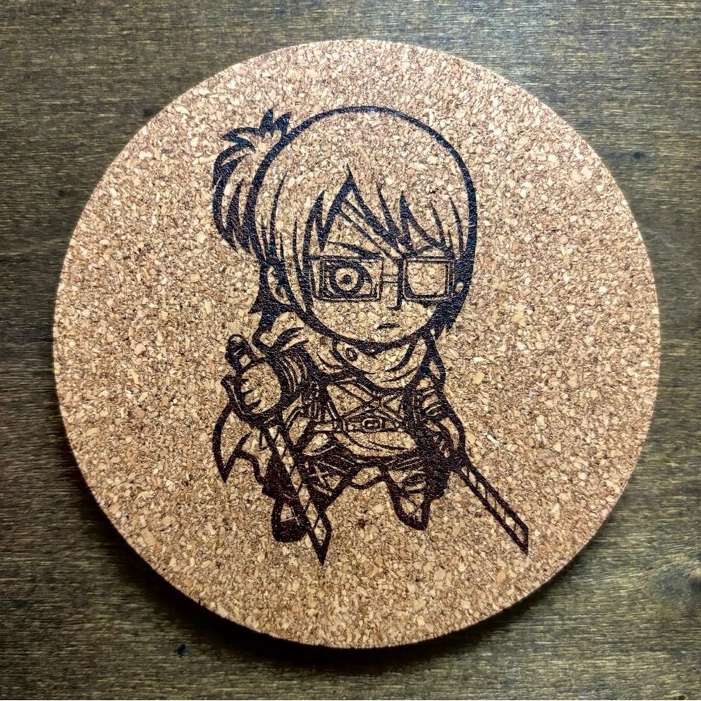 Attack On Titan Hange Zoë Chibi Style Laser Engraved Cork Coaster #2